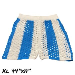 Handmade Crochet Striped Shorts Women's  Blue Yellow White Boho M